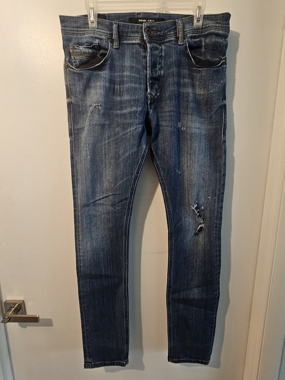 Diesel Men's Slim Jeans in Distressed Dark Blue